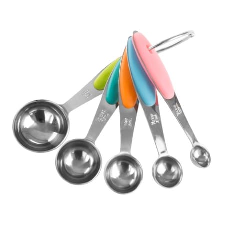 5-piece Measuring Spoons Set, Stainless Steel With Colored Silicone Handles And Metal Ring Hanger